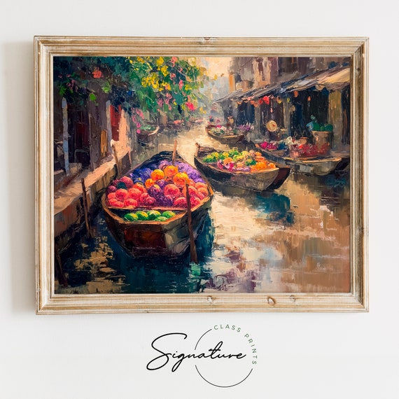 Floating Market At Dawn Painting Sunrise River Market Lively Waterway Scene Beautiful And Artistic Wall Art Piece 843