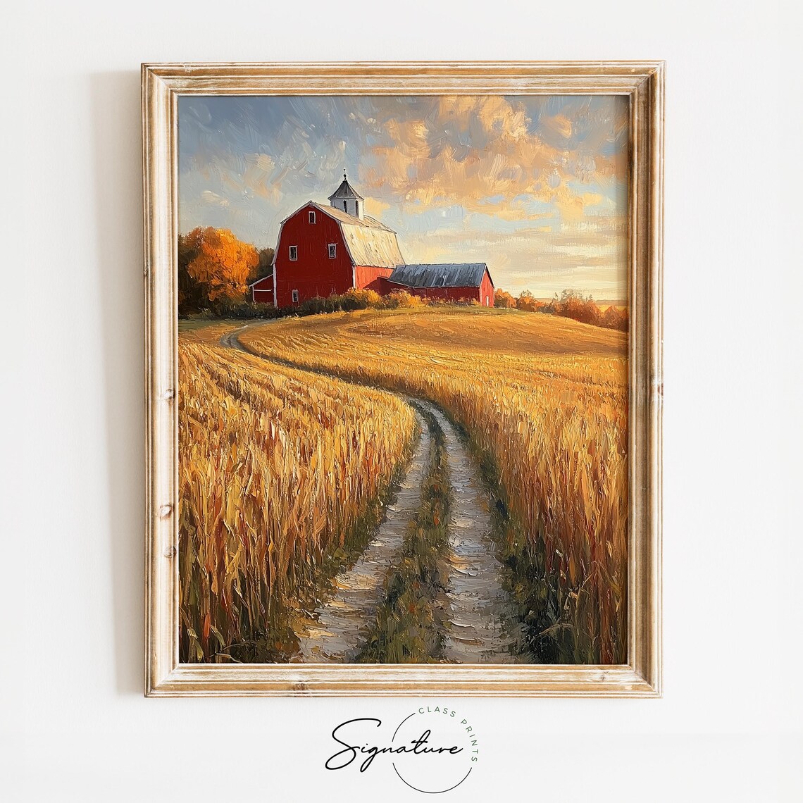 Red Barn Golden Hill Wheat Field Winding Path Country Scene Poster