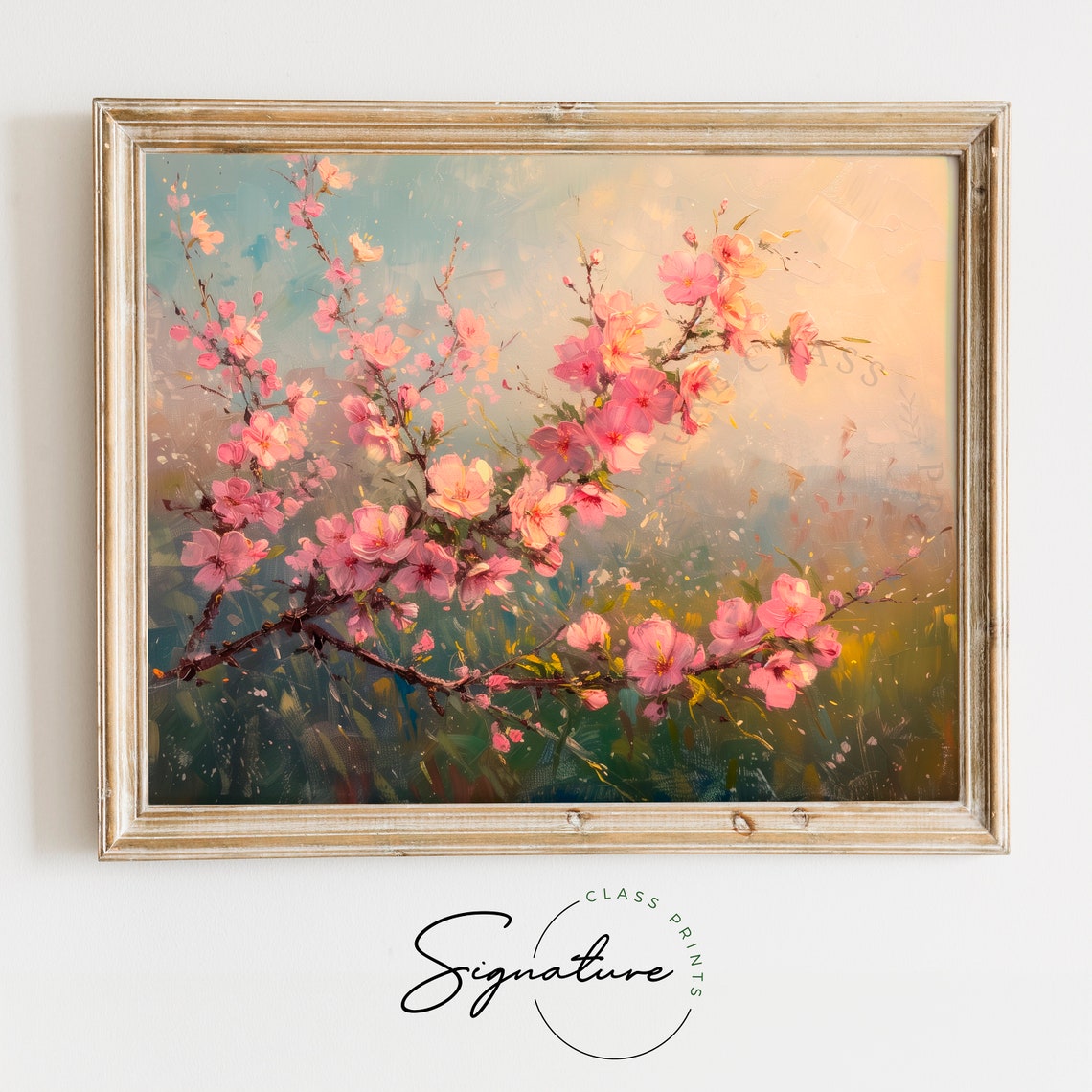 Delicate Pink Peach Blossom Branches Soft Morning Light Poster