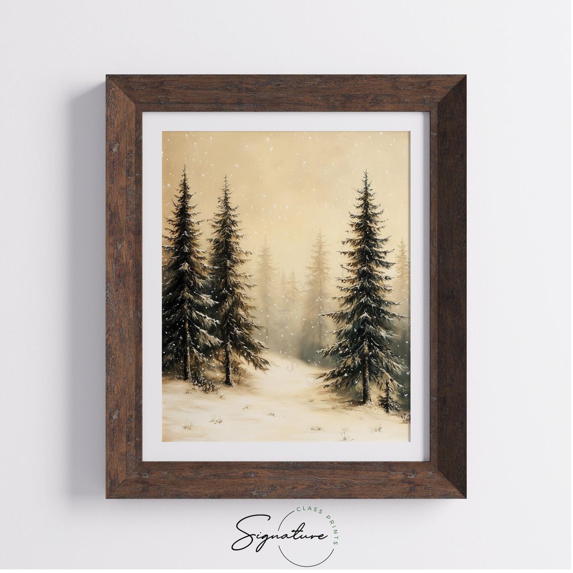 Frosted Pines in Falling Snow Golden Sepia Winter Forest Poster - Image 4