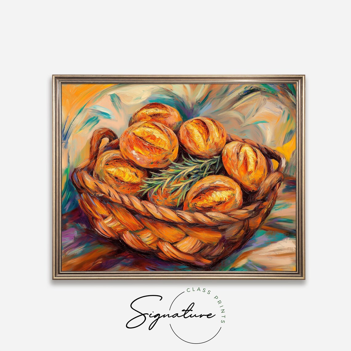 Braided Bread Loaves In Basket Colorful Kitchen Still Life Poster - Image 4