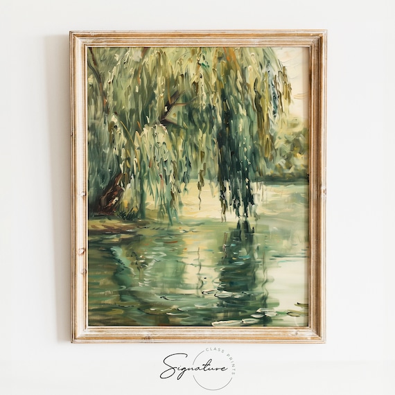 Tranquil Willow Pond Rustic Wall Art Print