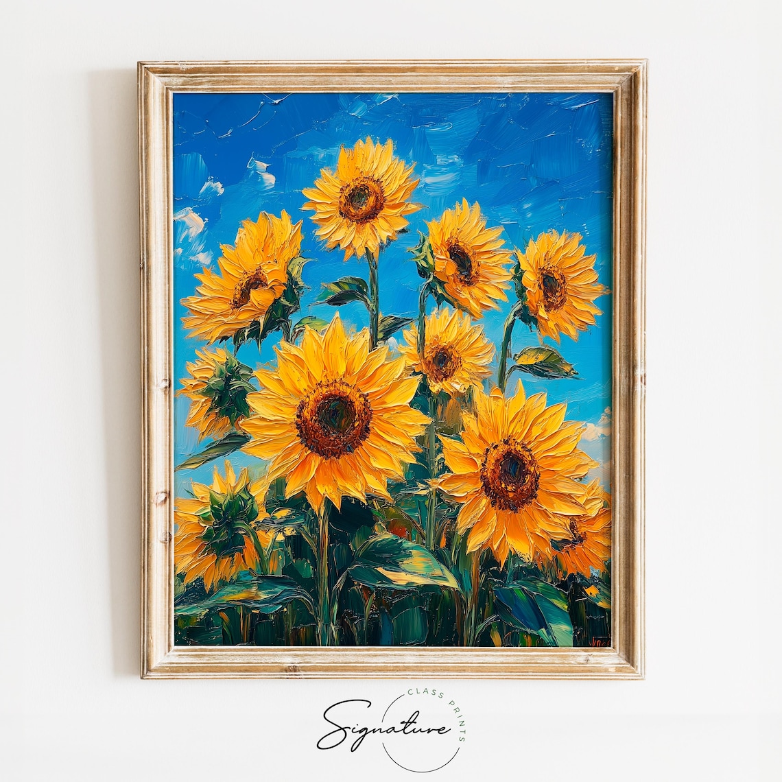 Vibrant Sunflowers Blue Sky Bold Impasto Floral Summer Poster