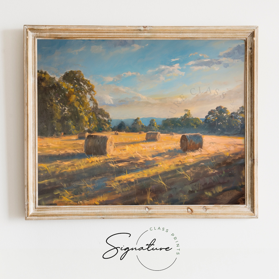 Golden Hay Bales Sunset Farm Field Warm Evening Harvest Landscape Poster