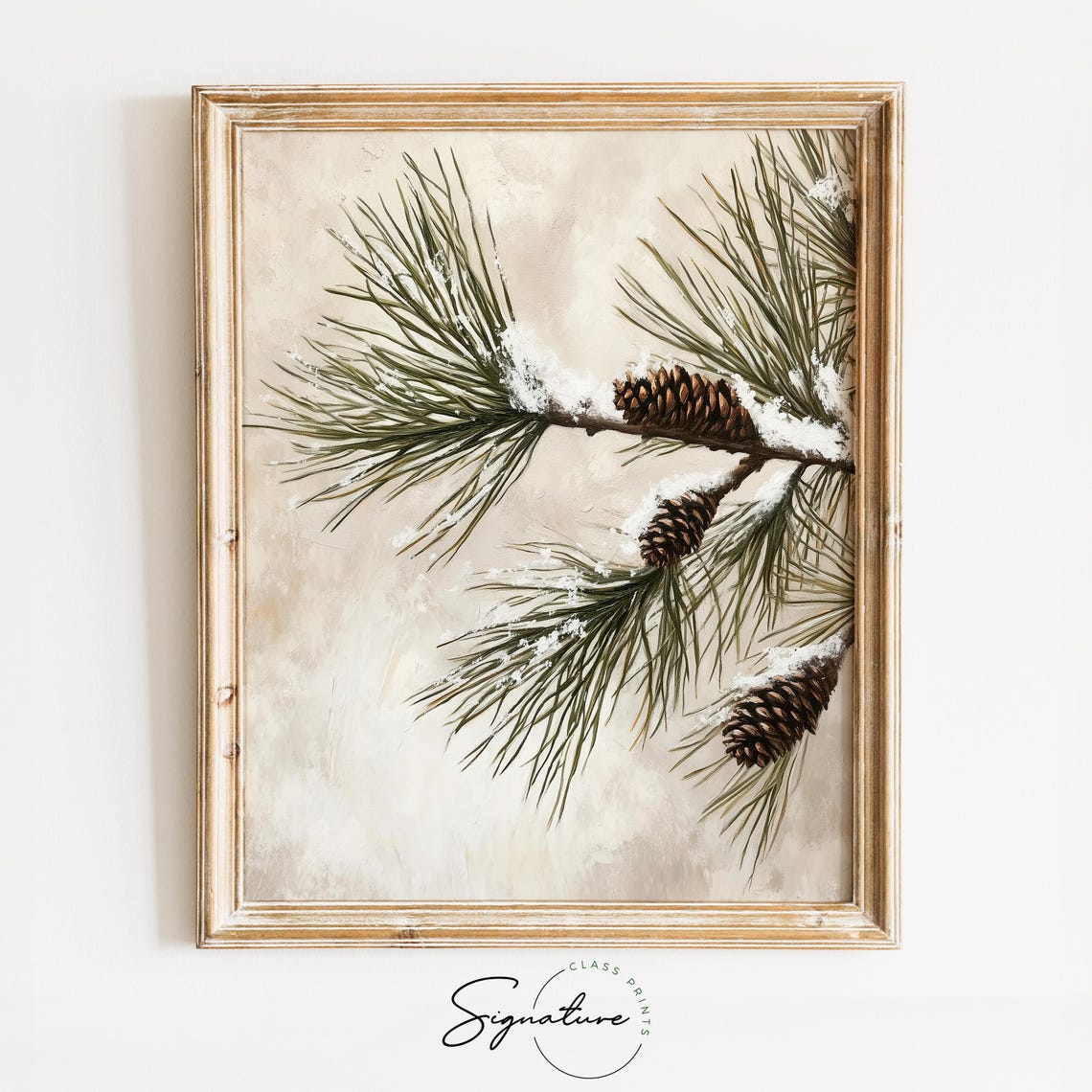 Snow Dusted Pine Branches with Pinecones Minimalist Winter Poster