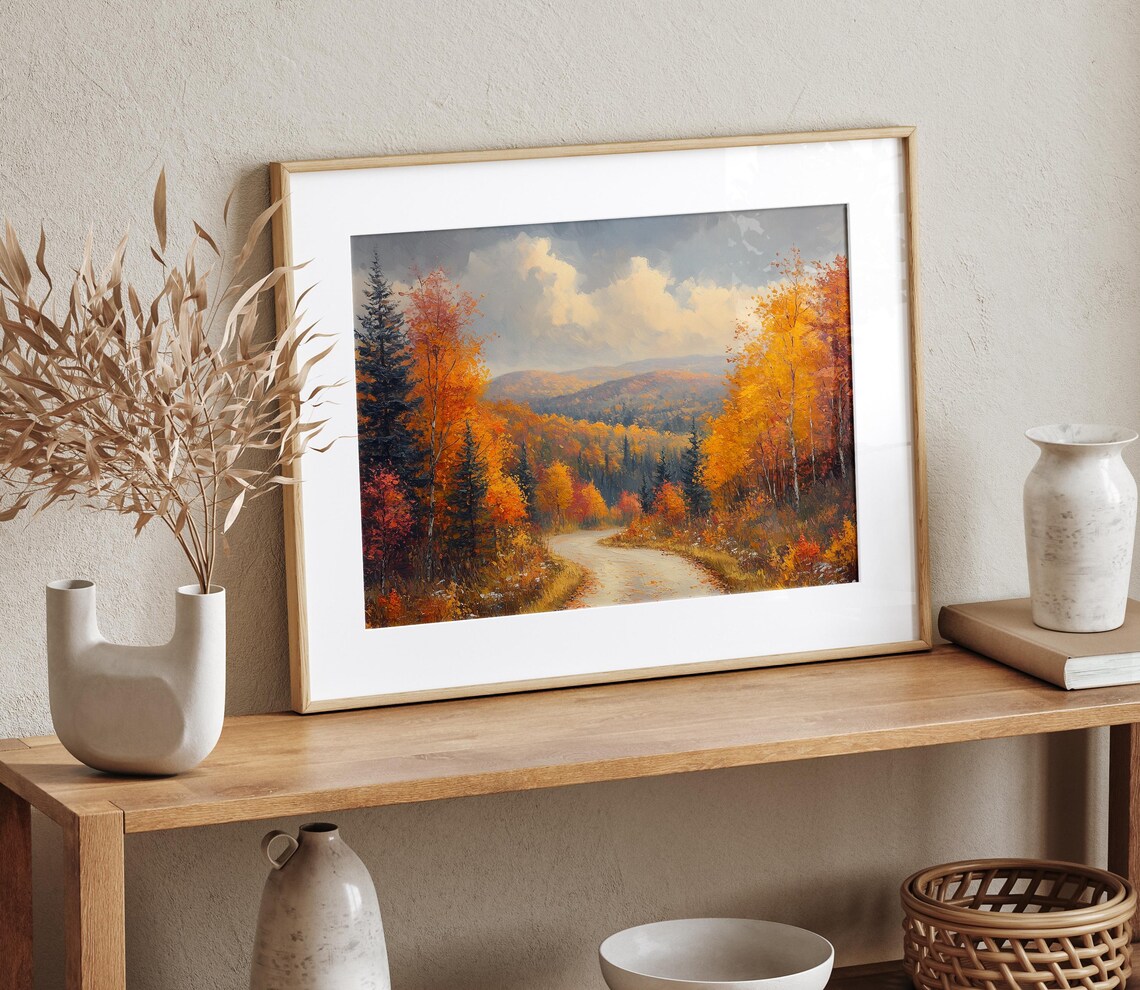 Winding Autumn Road Through Pine Forest Mountain Country Print - Image 4