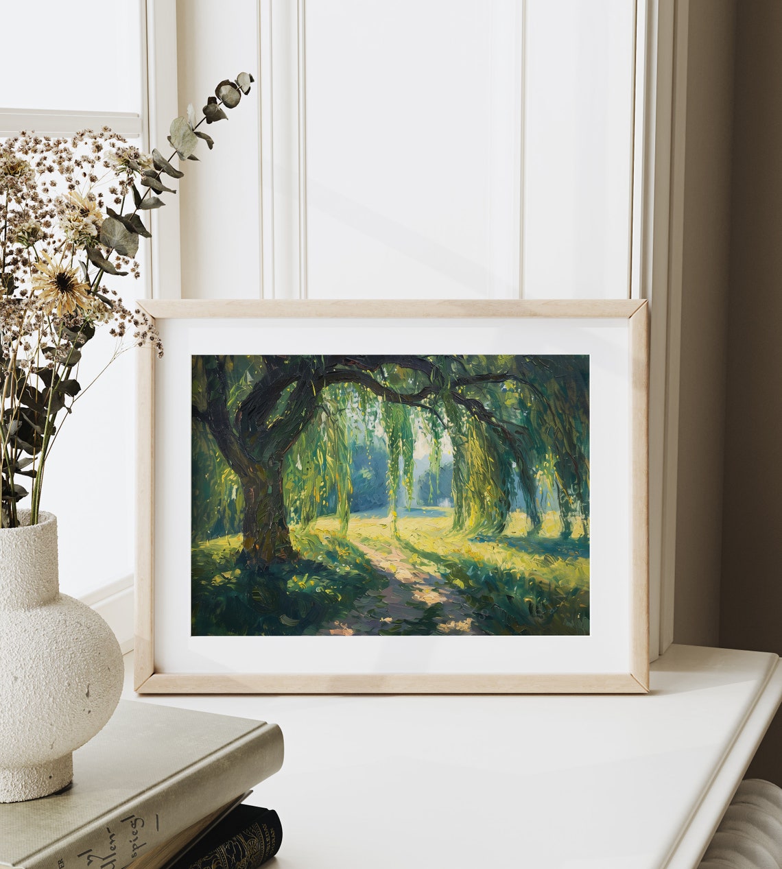 Grand Weeping Willow Over Sunlit Meadow Dappled Light Poster - Image 6