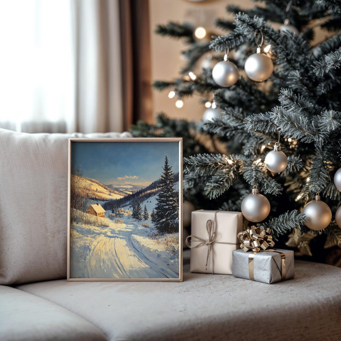 Golden Hour Glow On Snowy Mountain Road With Rustic Cabin Poster - Image 5