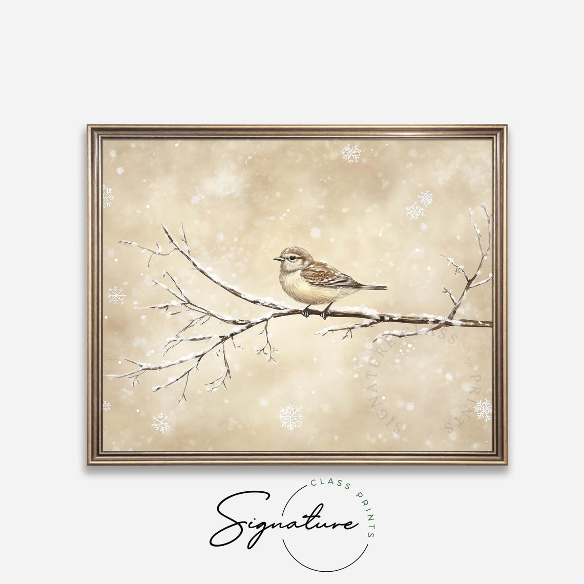Songbird on Snowy Branch Falling Snowflakes Winter Bird Poster - Image 4