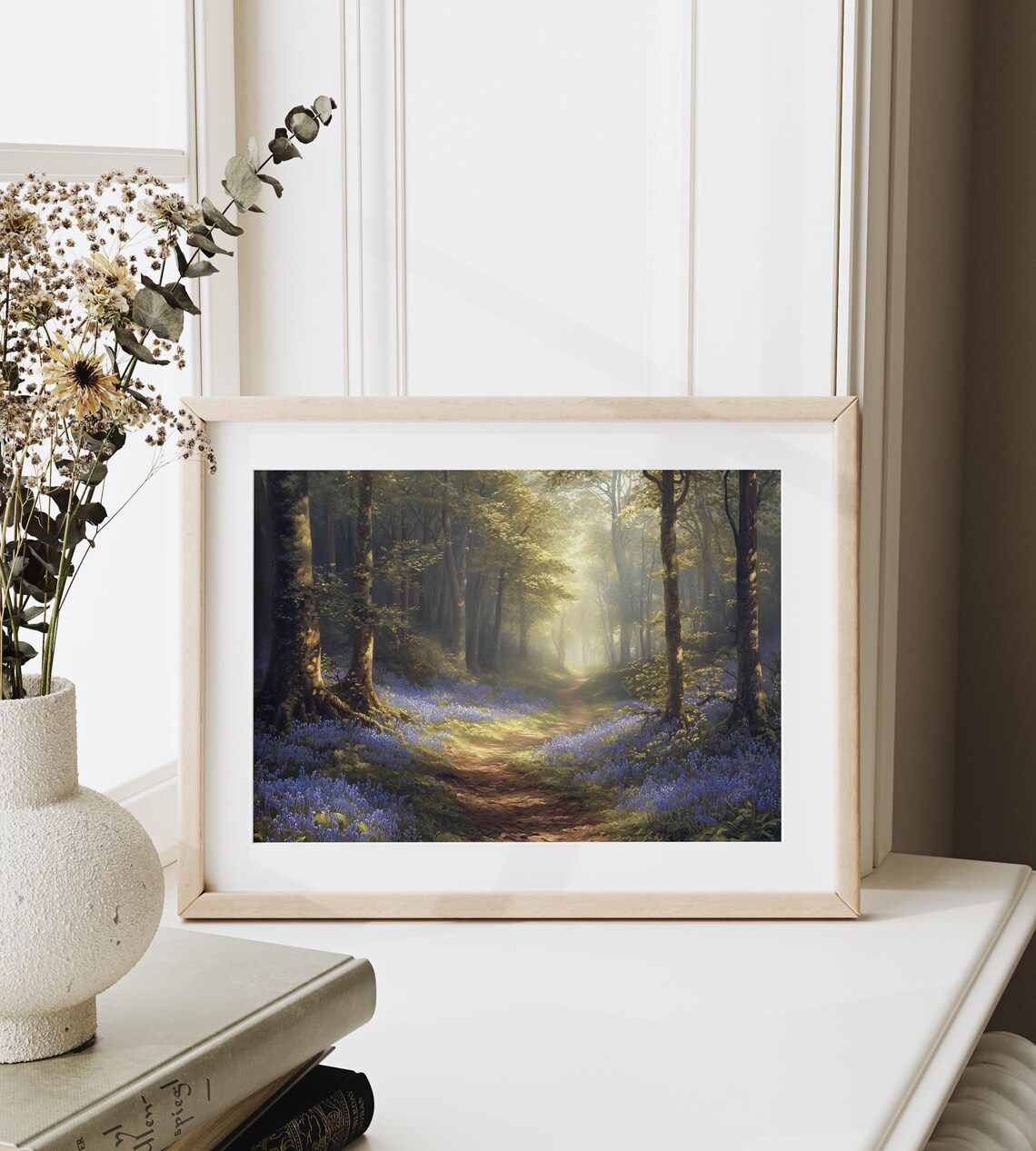 Bluebell Forest Pathway, Rustic Woodland Scene Art Print - Image 6