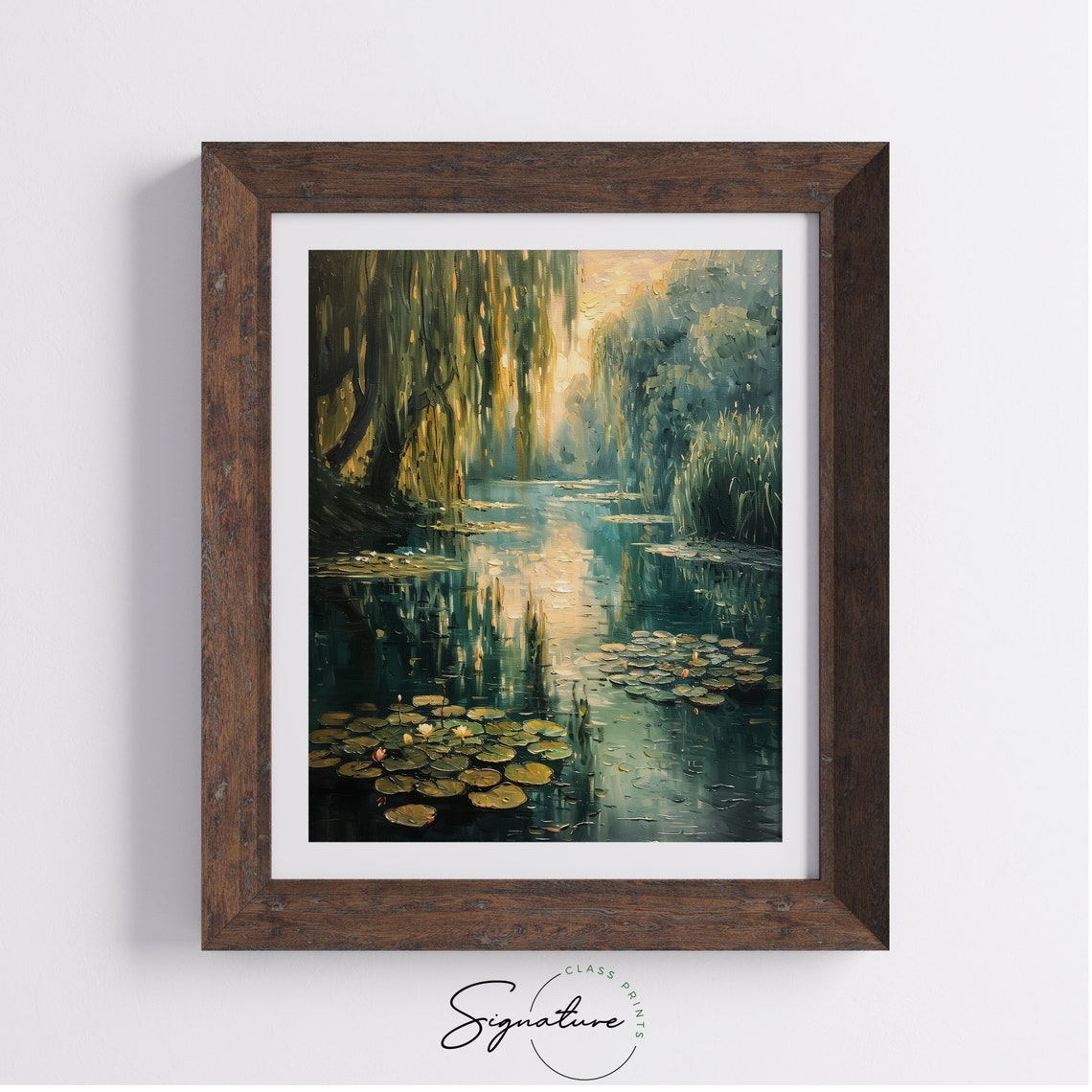 Lily Pond Overhanging Willows Golden Light Impressionist Shade Poster - Image 4