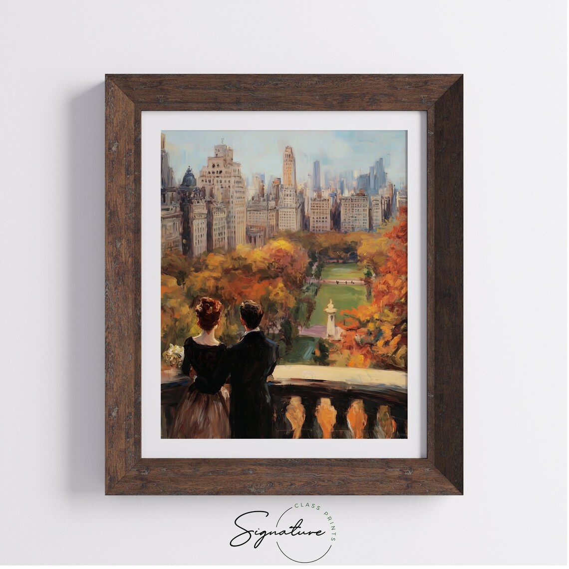 Romantic Couple on a Balcony Overlooking an Autumn City Park Poster - Image 4