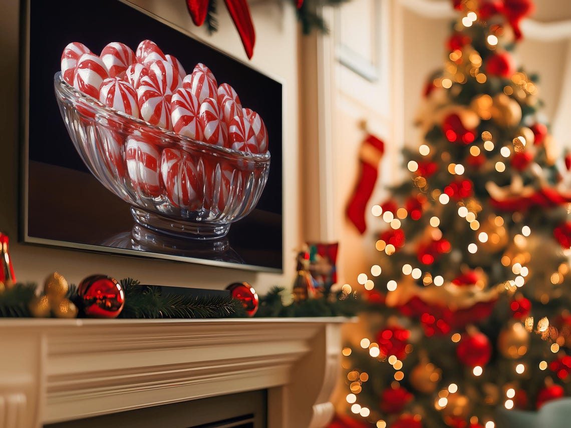Glass Peppermint Candy Bowl Red White Swirl Holiday Sweets Poster - Image 5