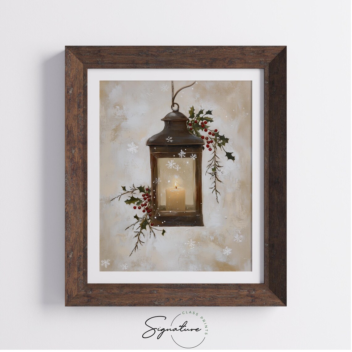 Hanging Lantern With Holly And Snowflakes Vintage Christmas Poster - Image 2