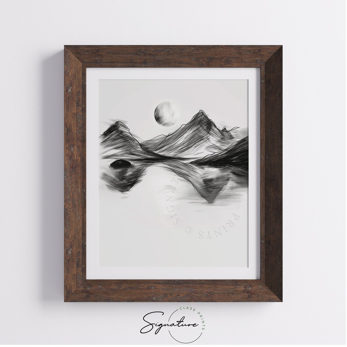 Moonlight Reflecting On A Mountain Lake Sketch Night Landscape Art Tranquil Nature Wall Decor Mountain View Illustration 756 - Image 4