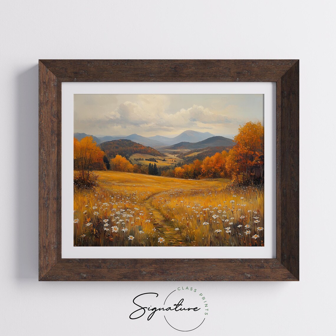 Golden Autumn Meadow With Wildflowers Path To Distant Hills Poster - Image 5