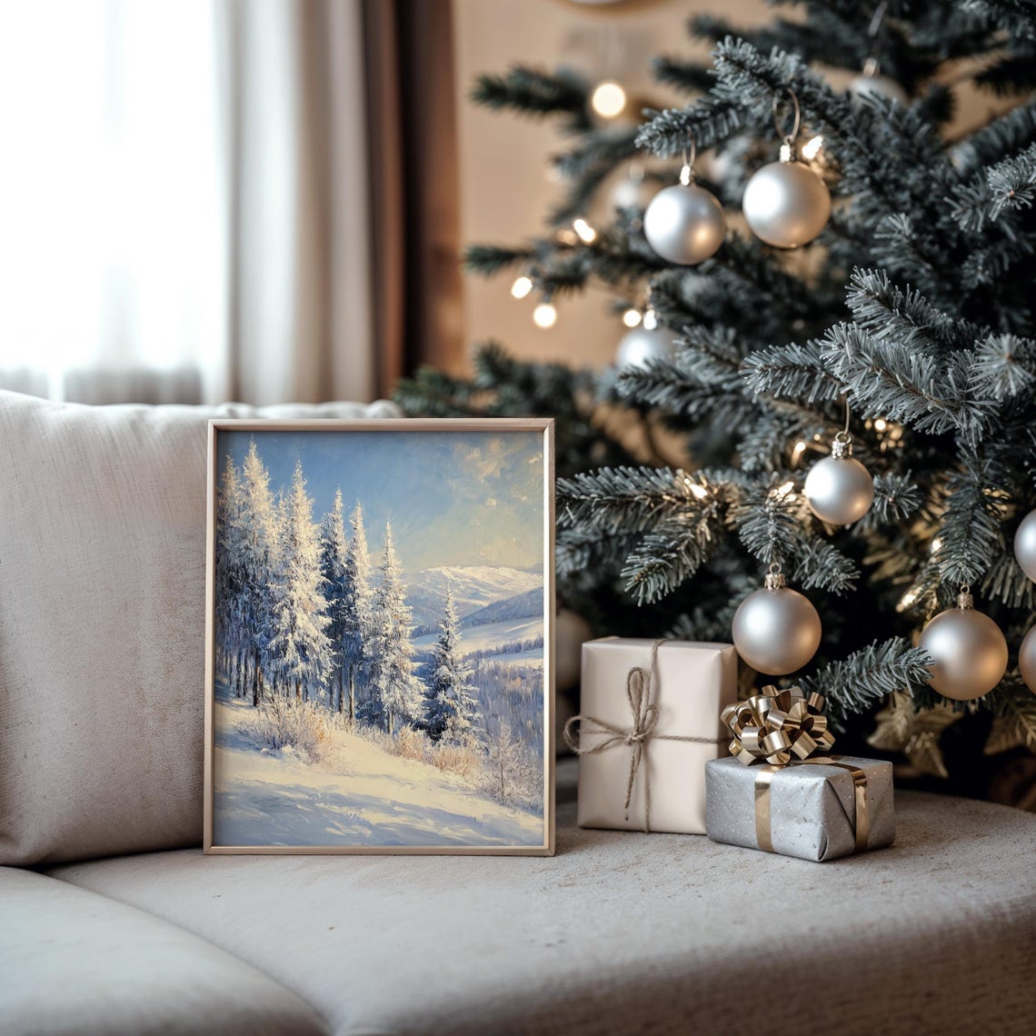 Frosty Cedars on Hillside Under Blue Winter Mountain Sky Poster - Image 5