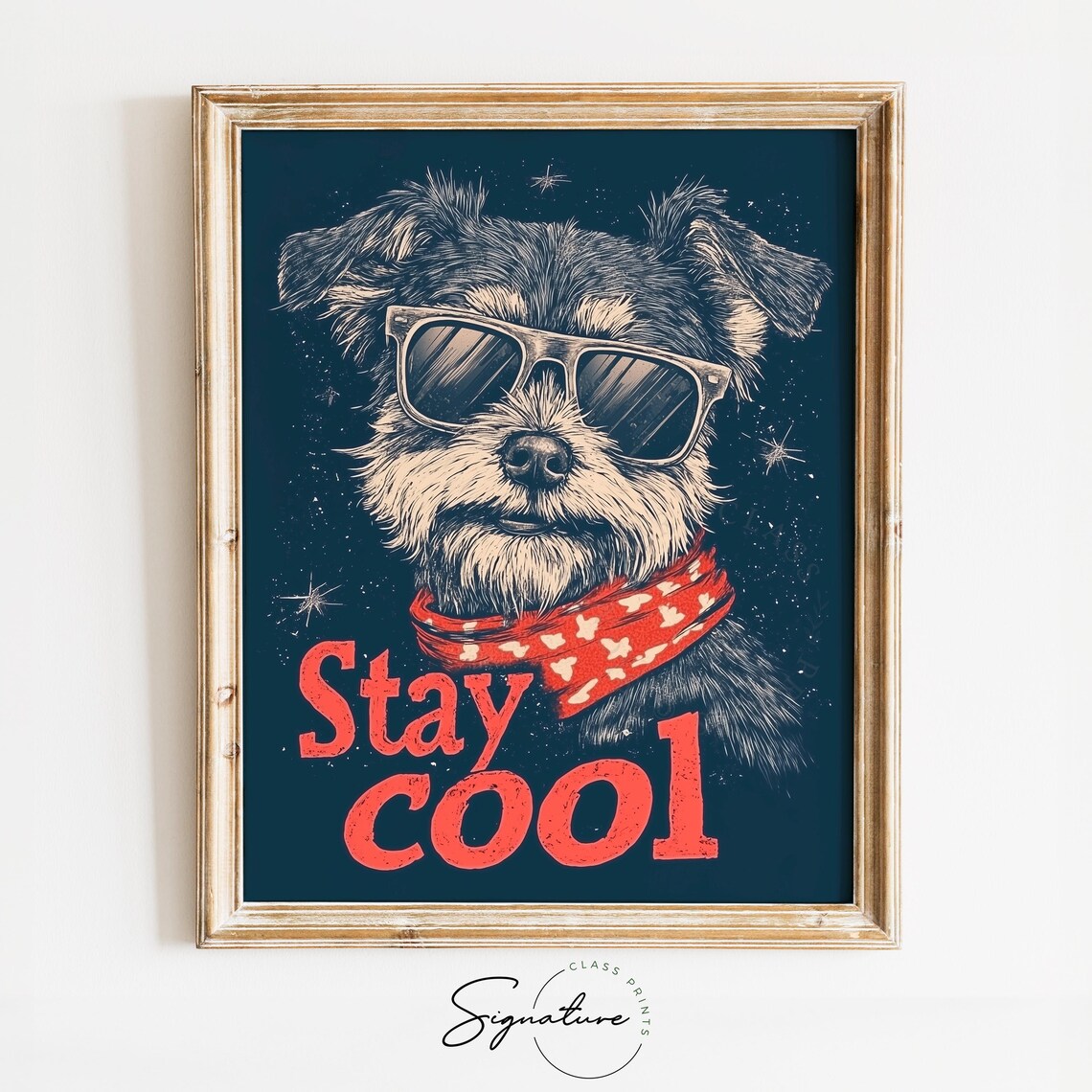 Funny Stay Cool Terrier Dog Sunglasses Retro Bandana Dog Poster