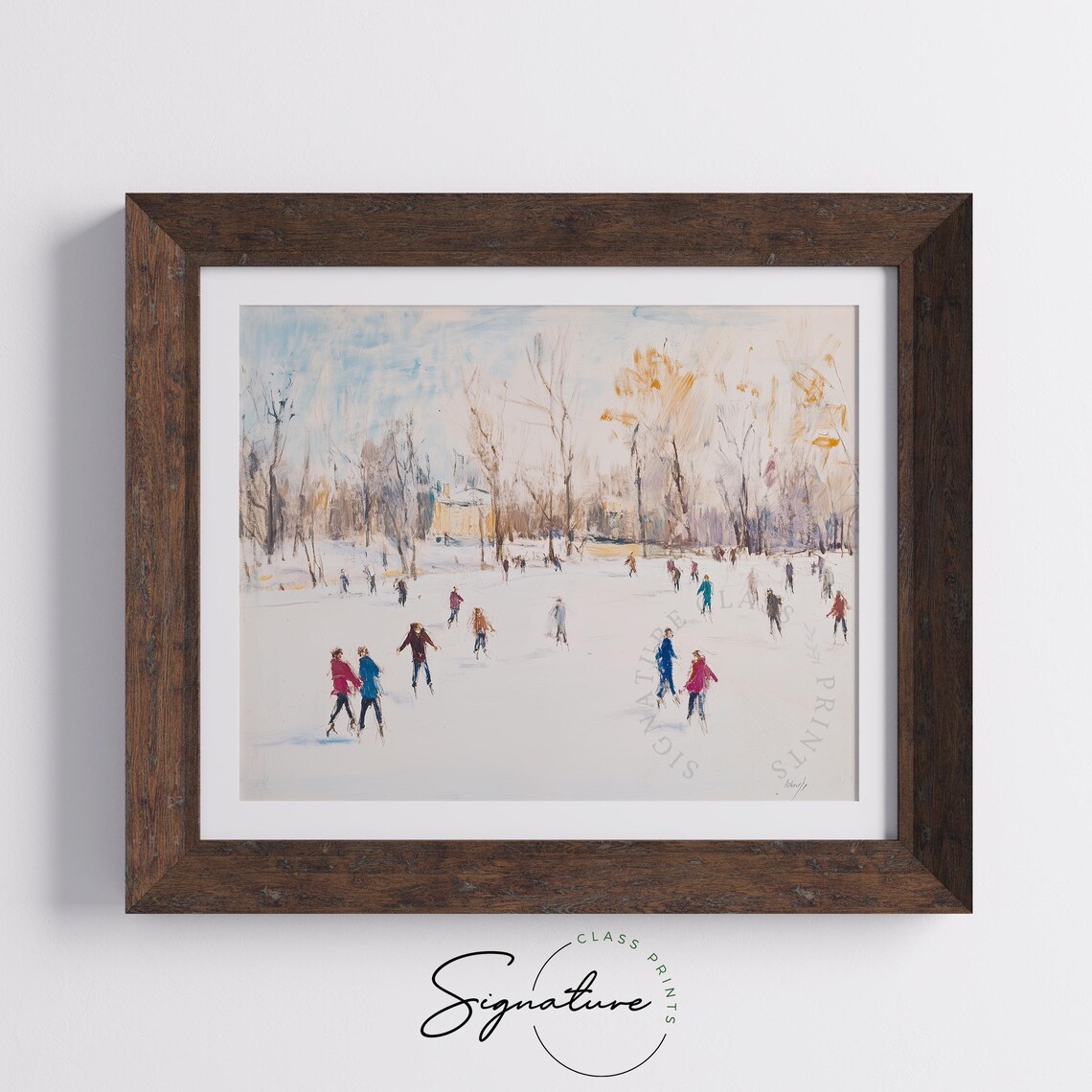 Families Ice Skating Together On A Sunlit Frozen Lake Poster - Image 5