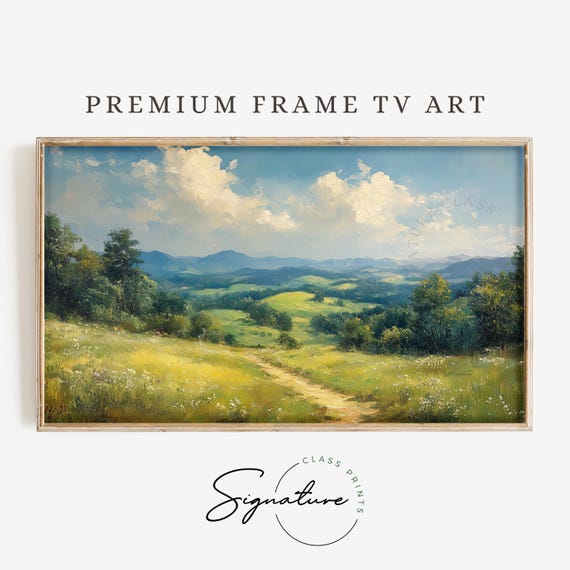 Rolling Green Hills Tv Art Nature Forest Landscape Frame Tv Art Scenic View Rustic Country Wall Decor 3505