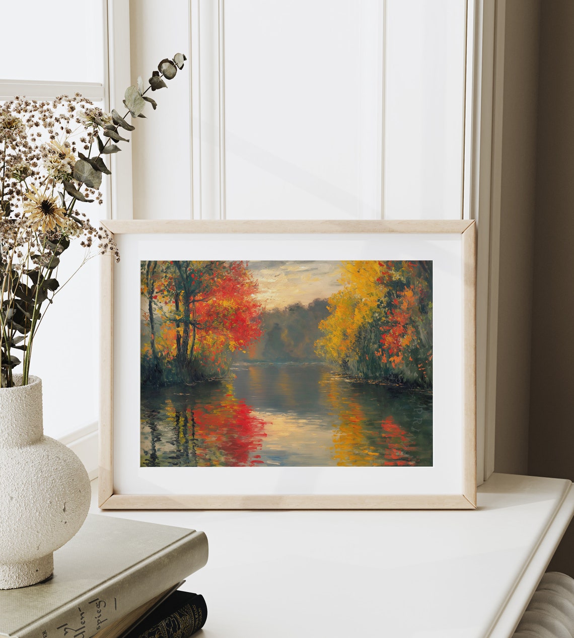 Tranquil Autumn River Between Red And Gold Trees Water Art Poster - Image 6