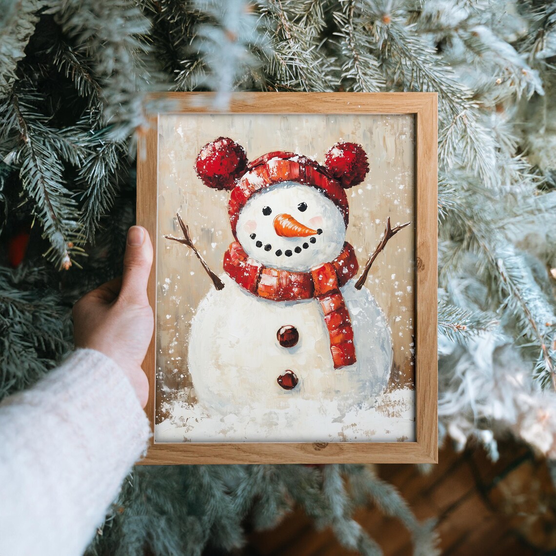 Cheerful Snowman With Red Pom Hat And Scarf Vintage Holiday Poster - Image 6