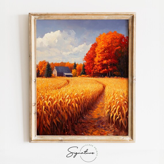 Rustic Barn At The Edge Of A Golden Cornfield Autumn Farm Scene Poster