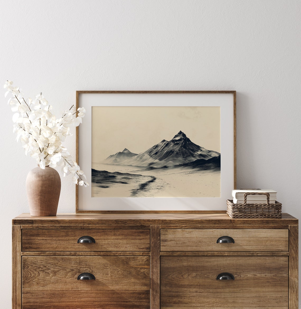 Minimalist Black and Cream Mountain Peaks Serene Landscape Poster - Image 3