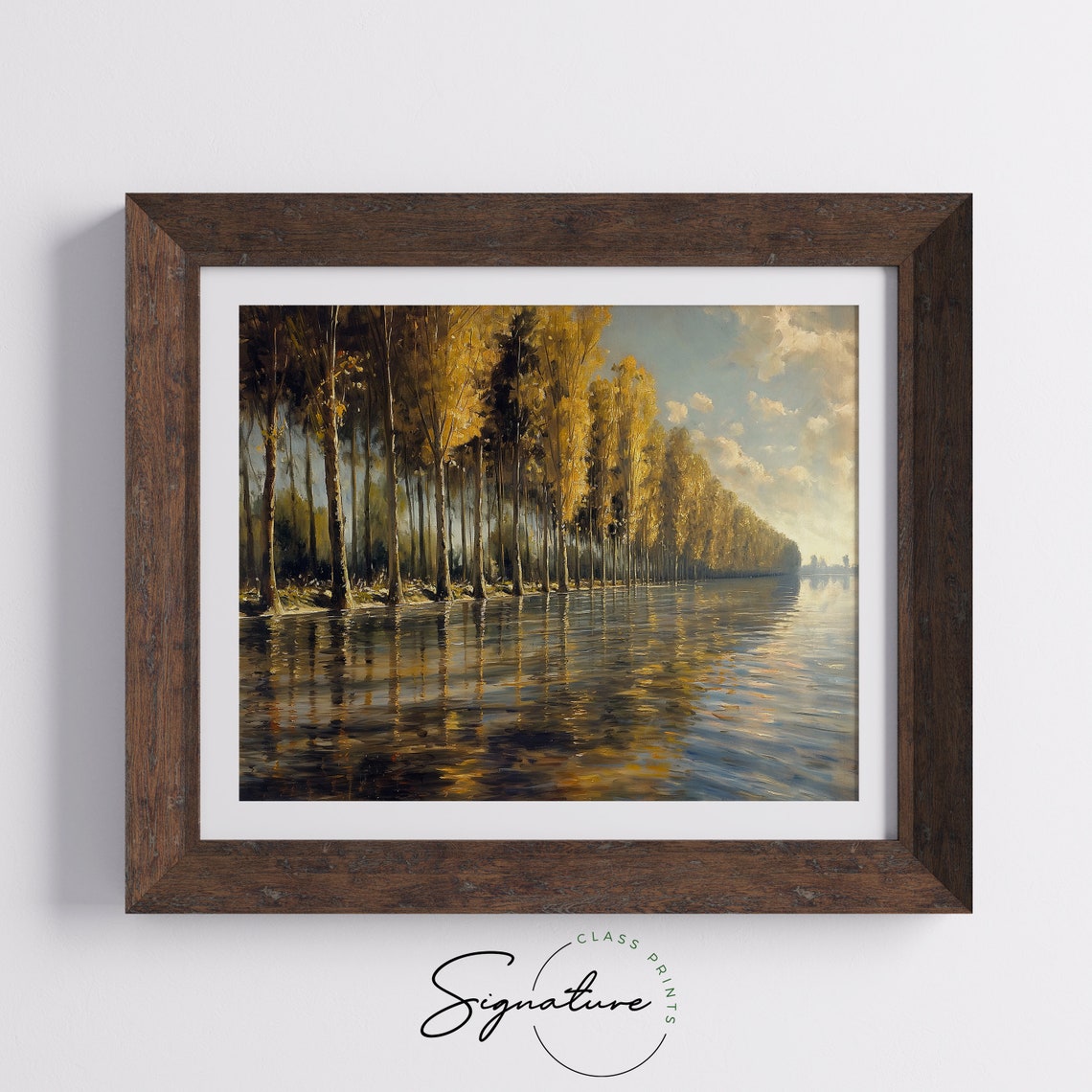 Golden Poplar Trees Reflected in a River Autumn Landscape Poster - Image 5