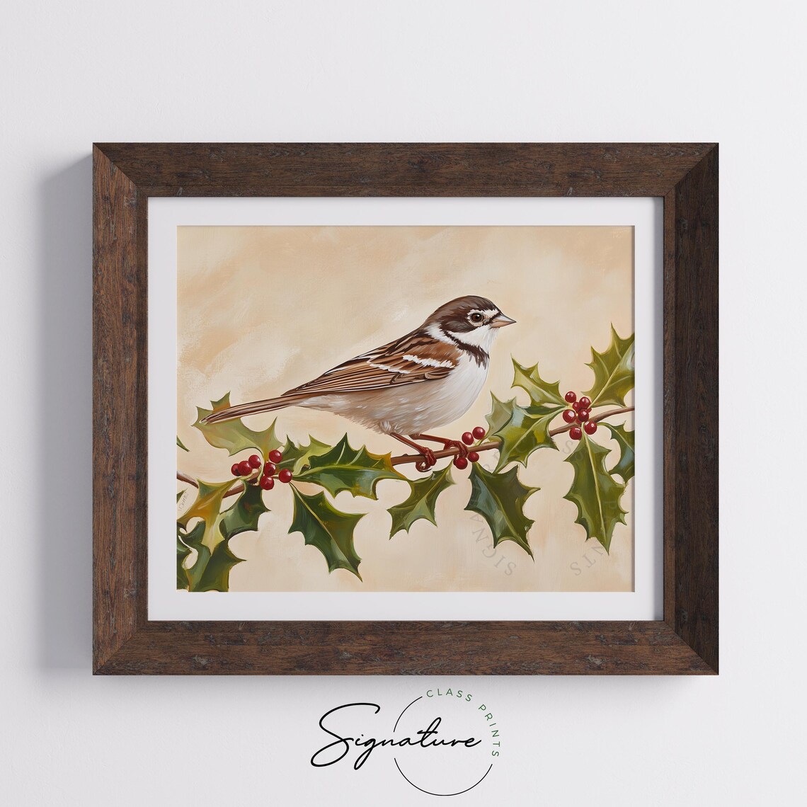 White Throated Sparrow on Holly Branch Berries Bird Art Poster - Image 4