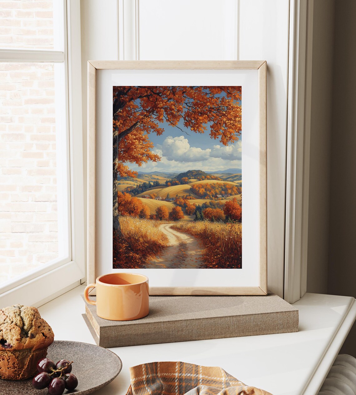 Autumn Hills Landscape With Big Maple Tree Overlooking Rolling Valley Wall Art - Image 6