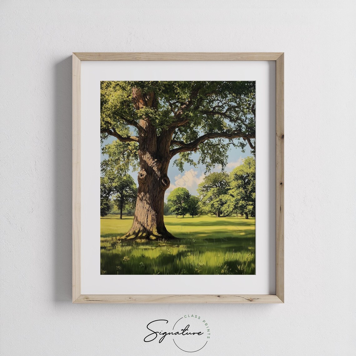 Tranquil Oak Tree Green Meadow Summer Landscape Rustic Countryside Poster - Image 3
