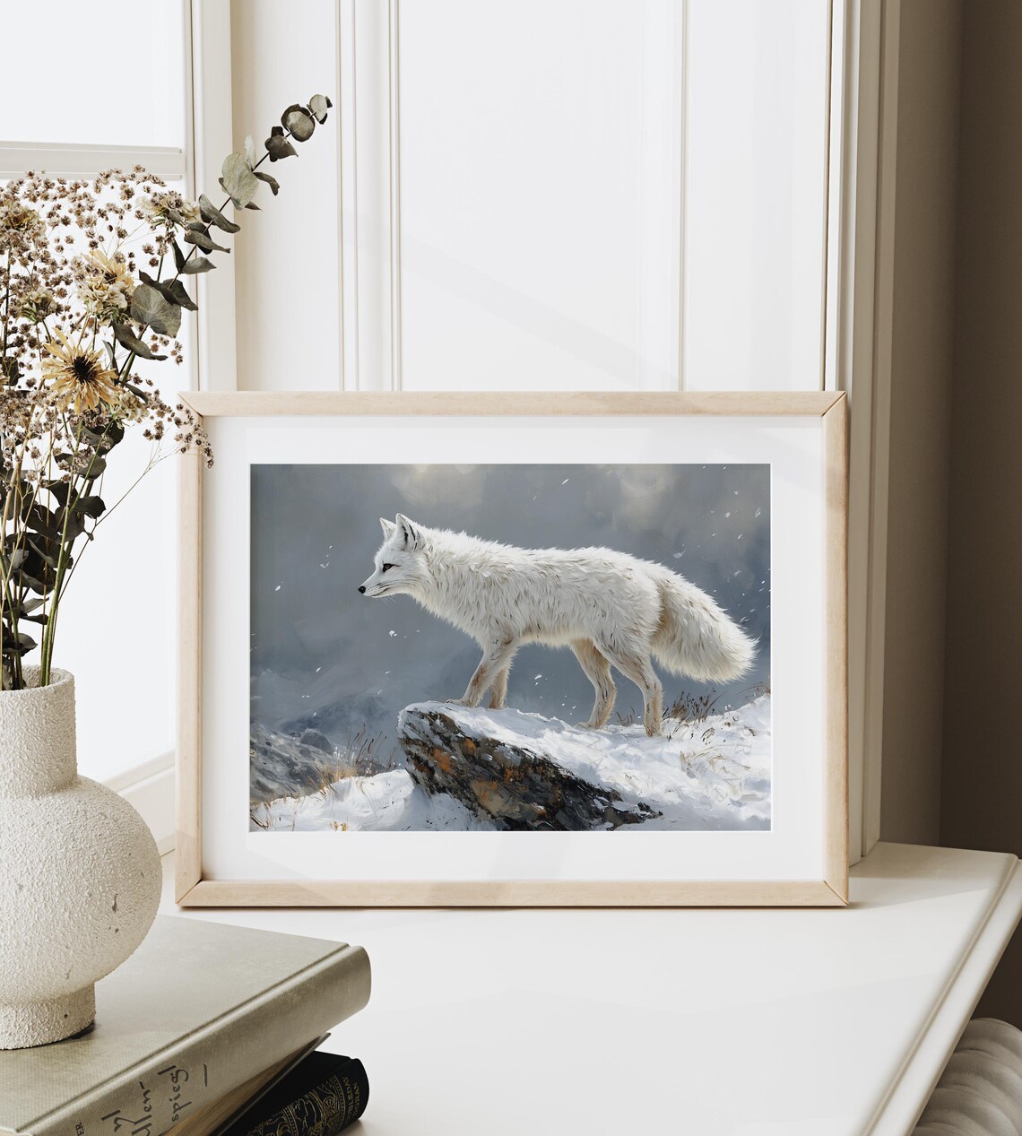 Arctic Fox on Snowy Ridge Mountain Winter Wildlife Art Poster - Image 6