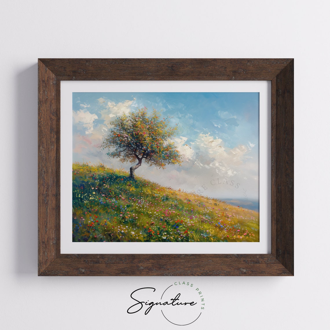 Blossoming Beech Tree On Wildflower Hillside Bright Sky Poster - Image 5