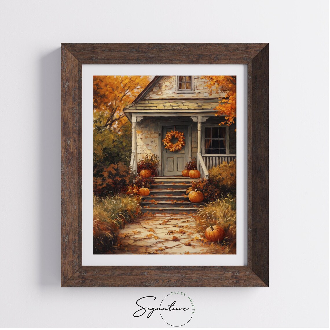 Country Cottage Porch With Pumpkins And Wreath Autumn Scene Poster - Image 4