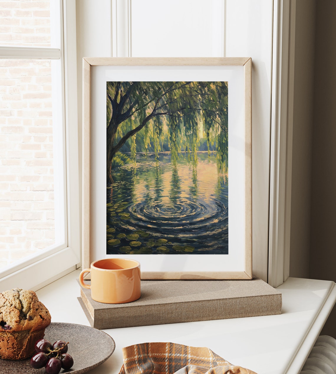 Willow Tree Over Pond With Lily Pads And Ripples Tranquil Art Poster - Image 6