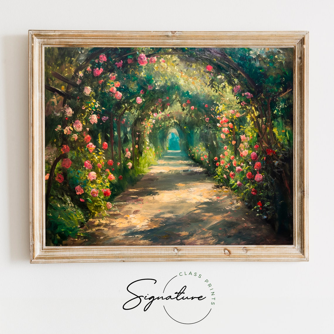 Rose Arches Over Garden Path Impressionist Floral Scene Poster