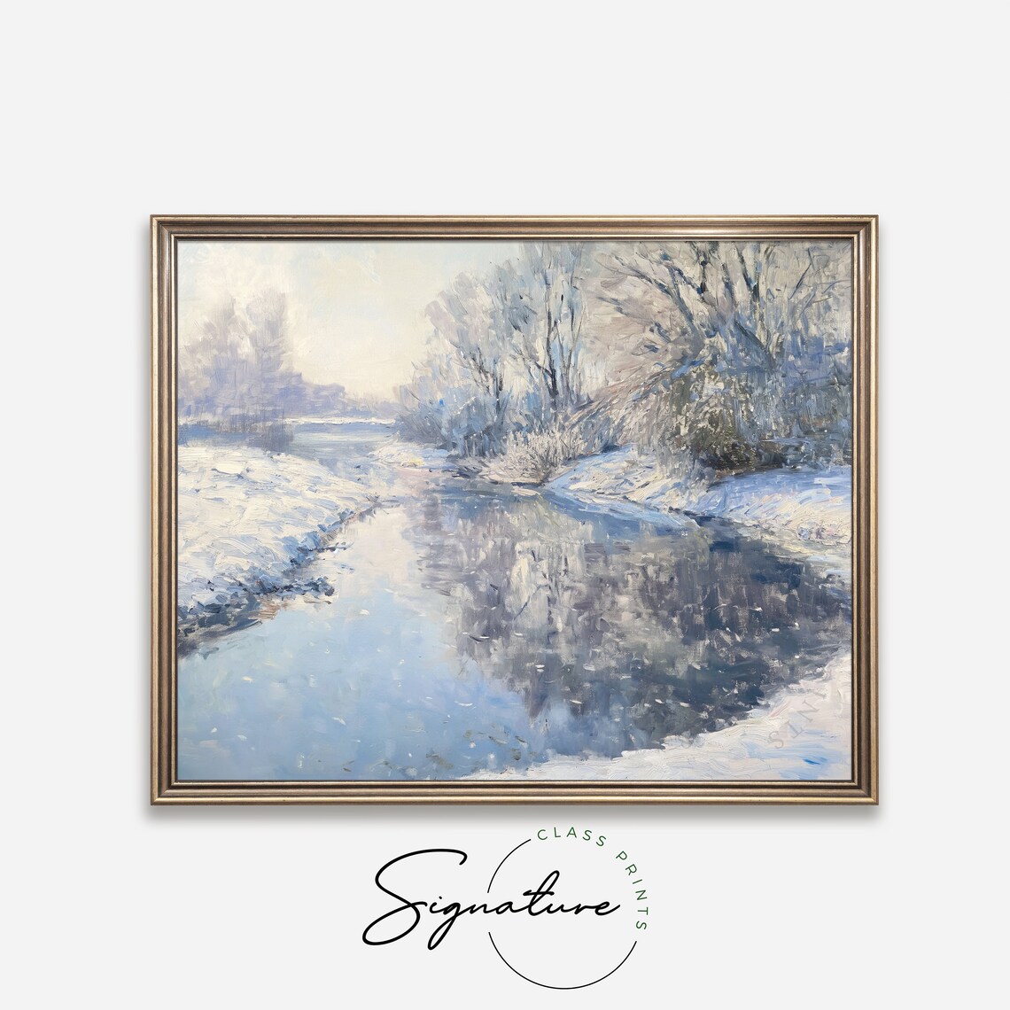 Peaceful Snowy River On Frosty Morning Winter Painting Poster - Image 4