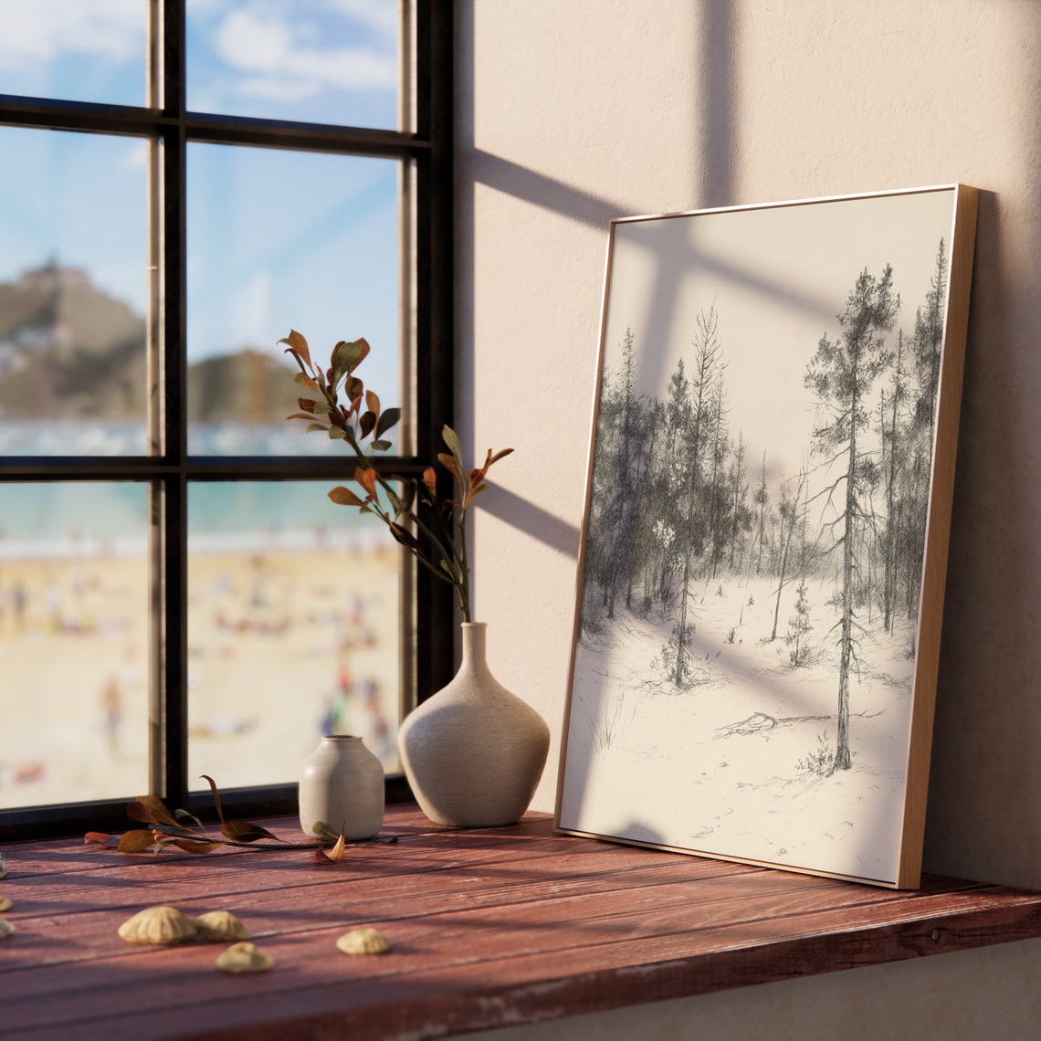 Quiet Sparse Pine Trees In Snowy Winter Forest Sketch Poster Art - Image 5