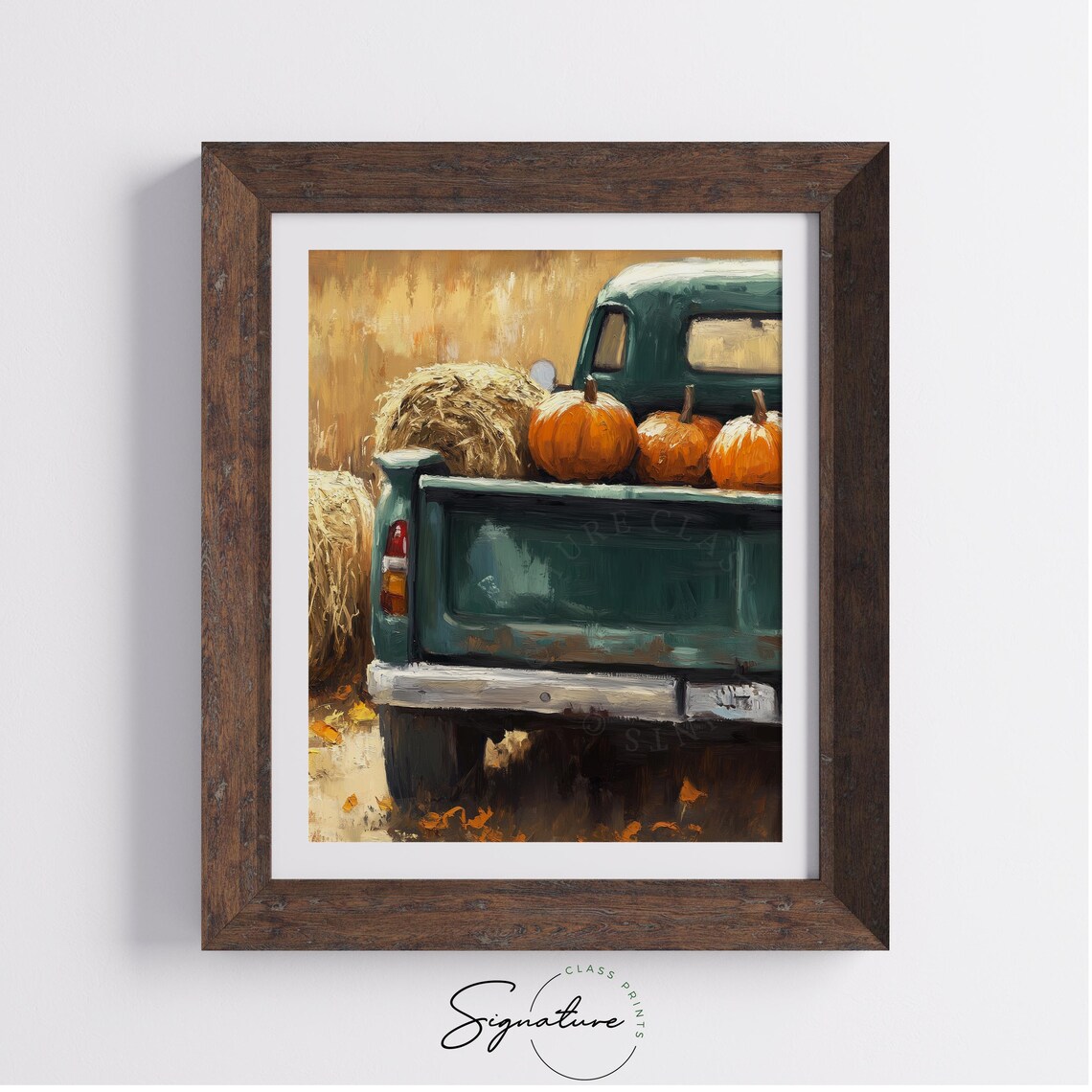 Vintage Green Truck With Pumpkins And Hay Rustic Fall Scene Poster - Image 4