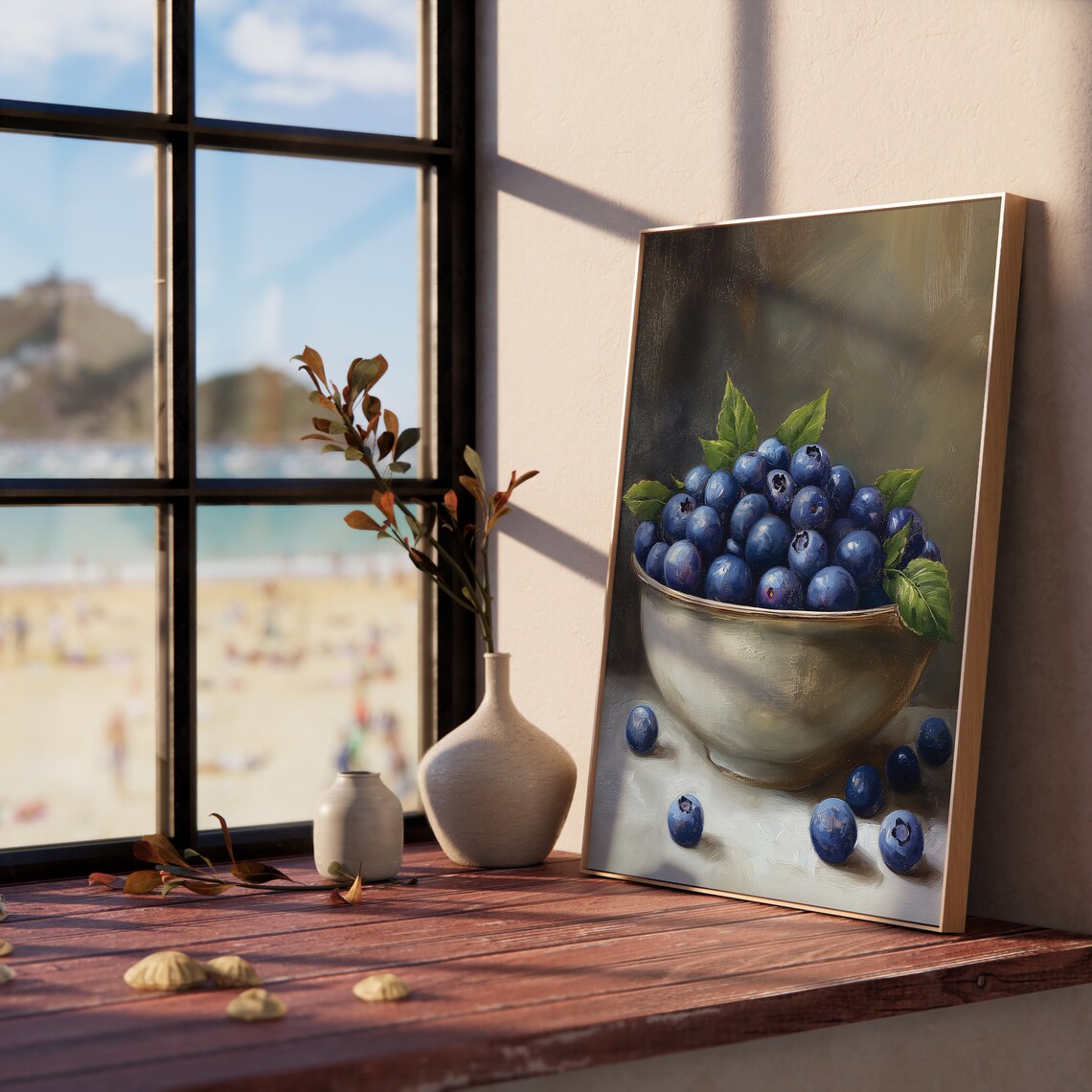 Porcelain Bowl of Fresh Blueberries Classic Still Life Poster - Image 5