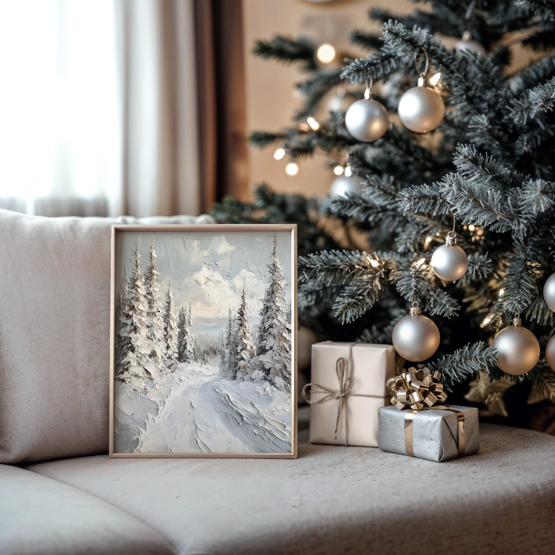 Snow Covered Pines Impasto Oil Painting Winter Forest Poster - Image 5