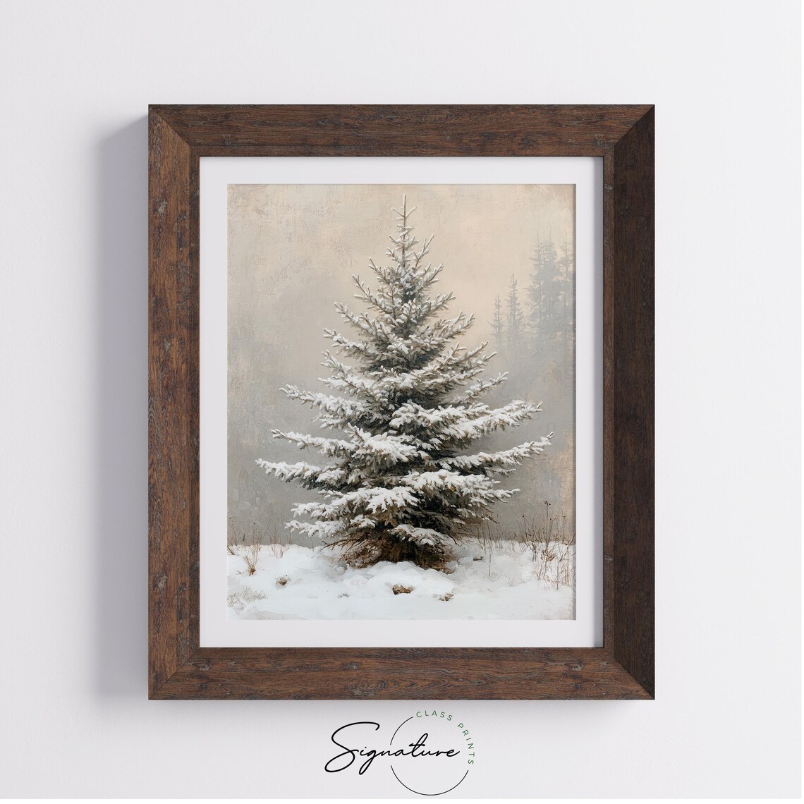 Lone Snowy Spruce Tree In A Quiet Winter Field Painting Poster - Image 3