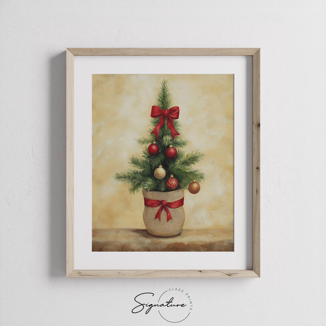 Mini Christmas Tree In Burlap Pot With Red Bow And Baubles Poster - Image 2