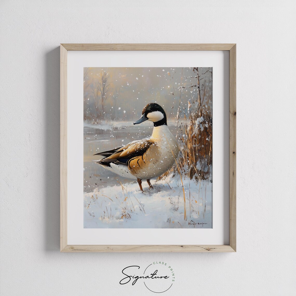 Northern Pintail Duck At Snowy Marsh Winter Wildlife Painting Poster - Image 3