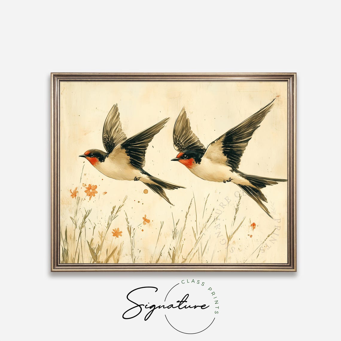 Two Swallows In Flight Over A Golden Meadow Watercolor Poster - Image 4
