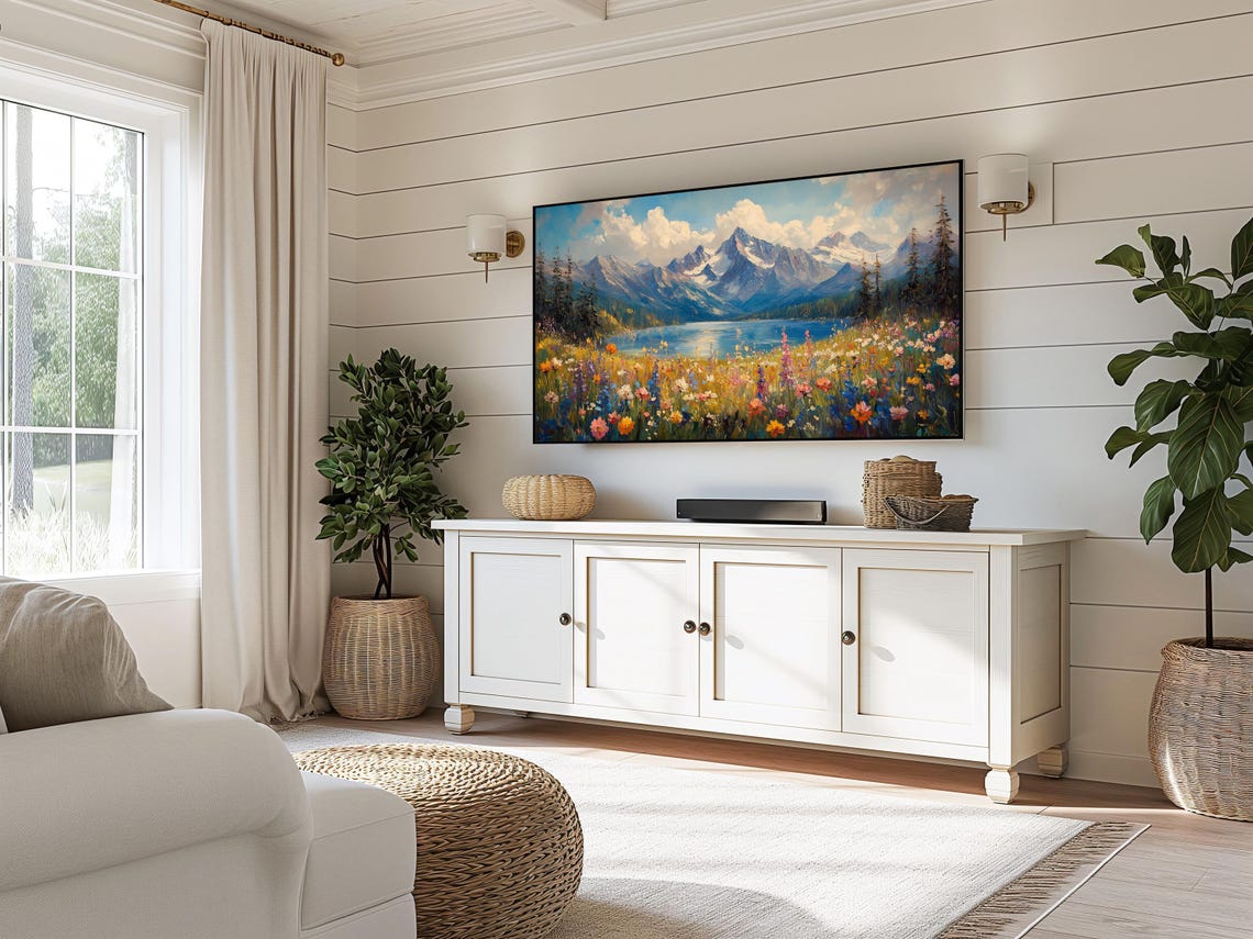 Mountain Lake Wildflower Meadow Spring Bloom Scenic Landscape Wall Art - Image 5