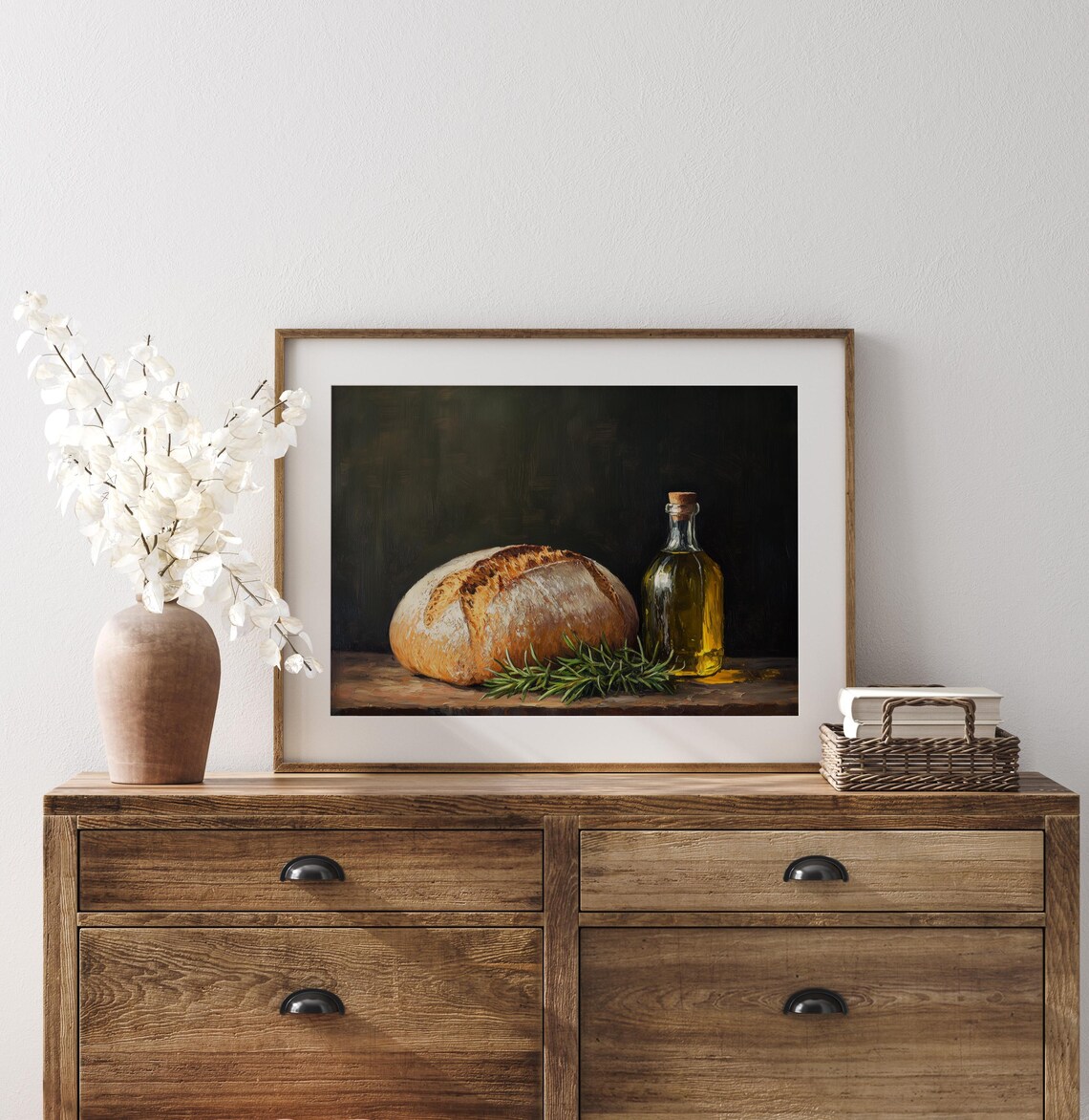 Rustic Bread Loaf with Olive Oil and Rosemary Still Life Poster - Image 3