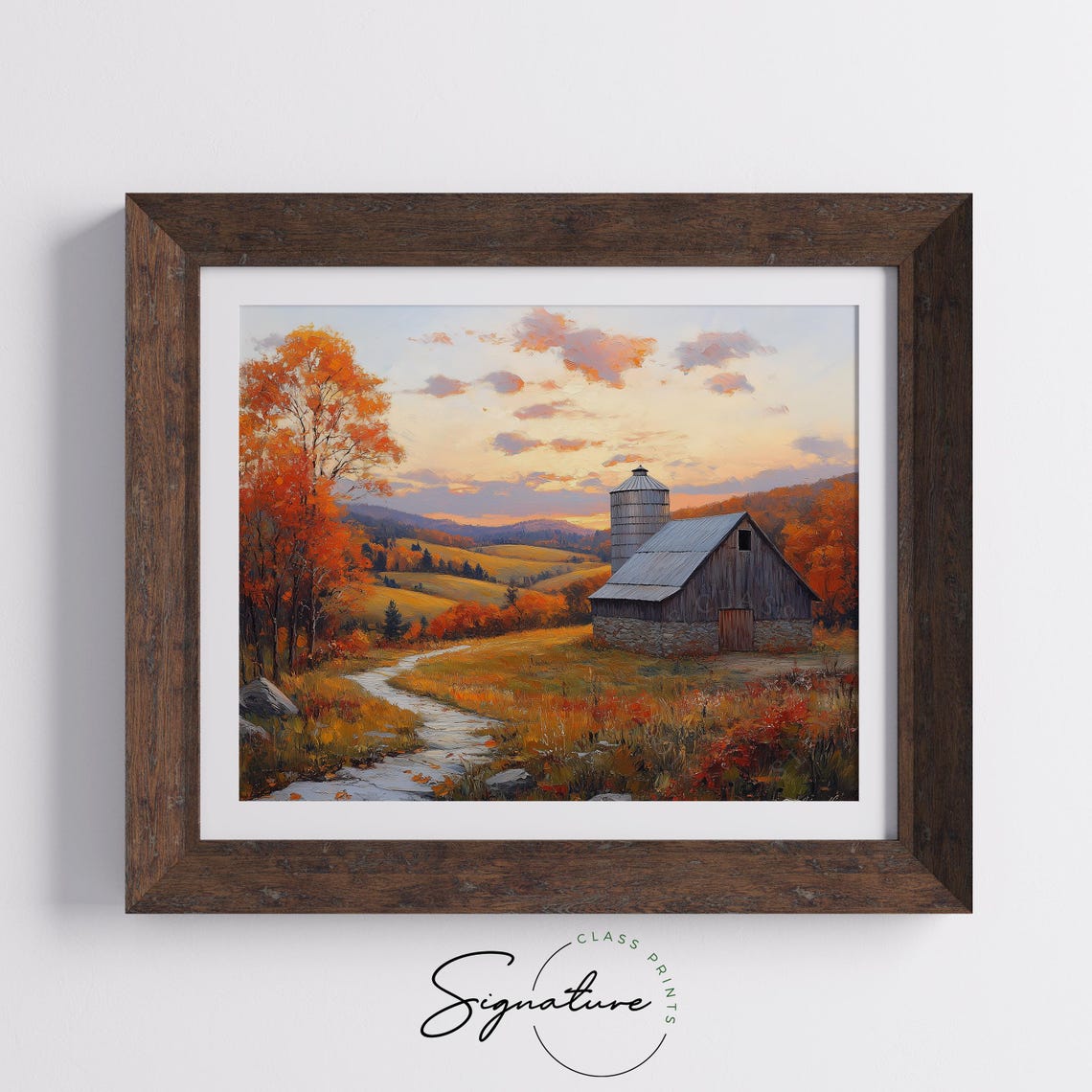 Weathered Barn Silo Sunset Autumn Hills Fall Farm Landscape Wall Art - Image 5
