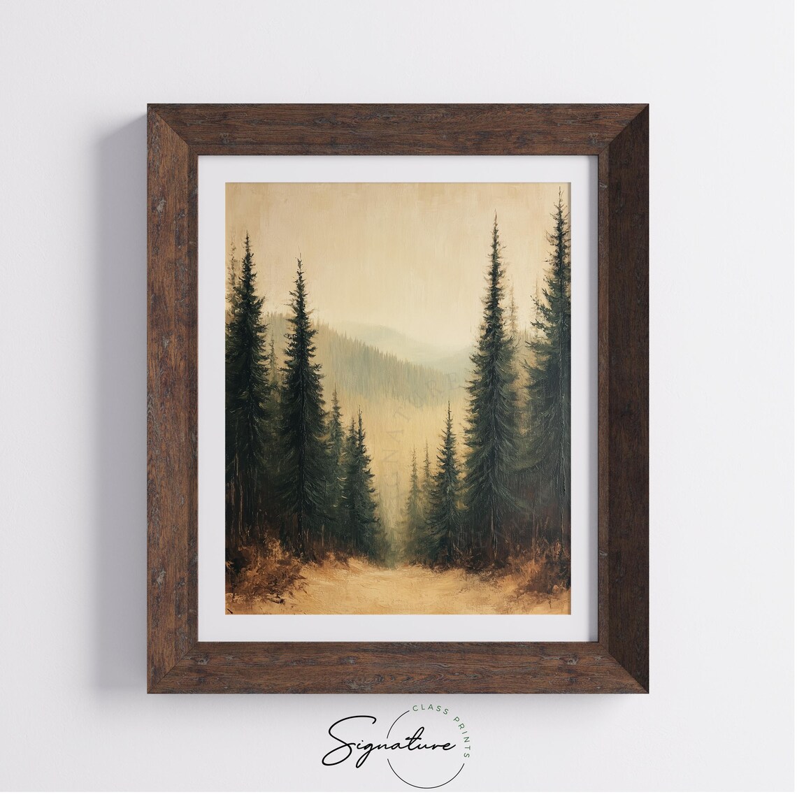 Misty Evergreen Forest in Warm Golden Haze Above Snowy Ground Poster - Image 3